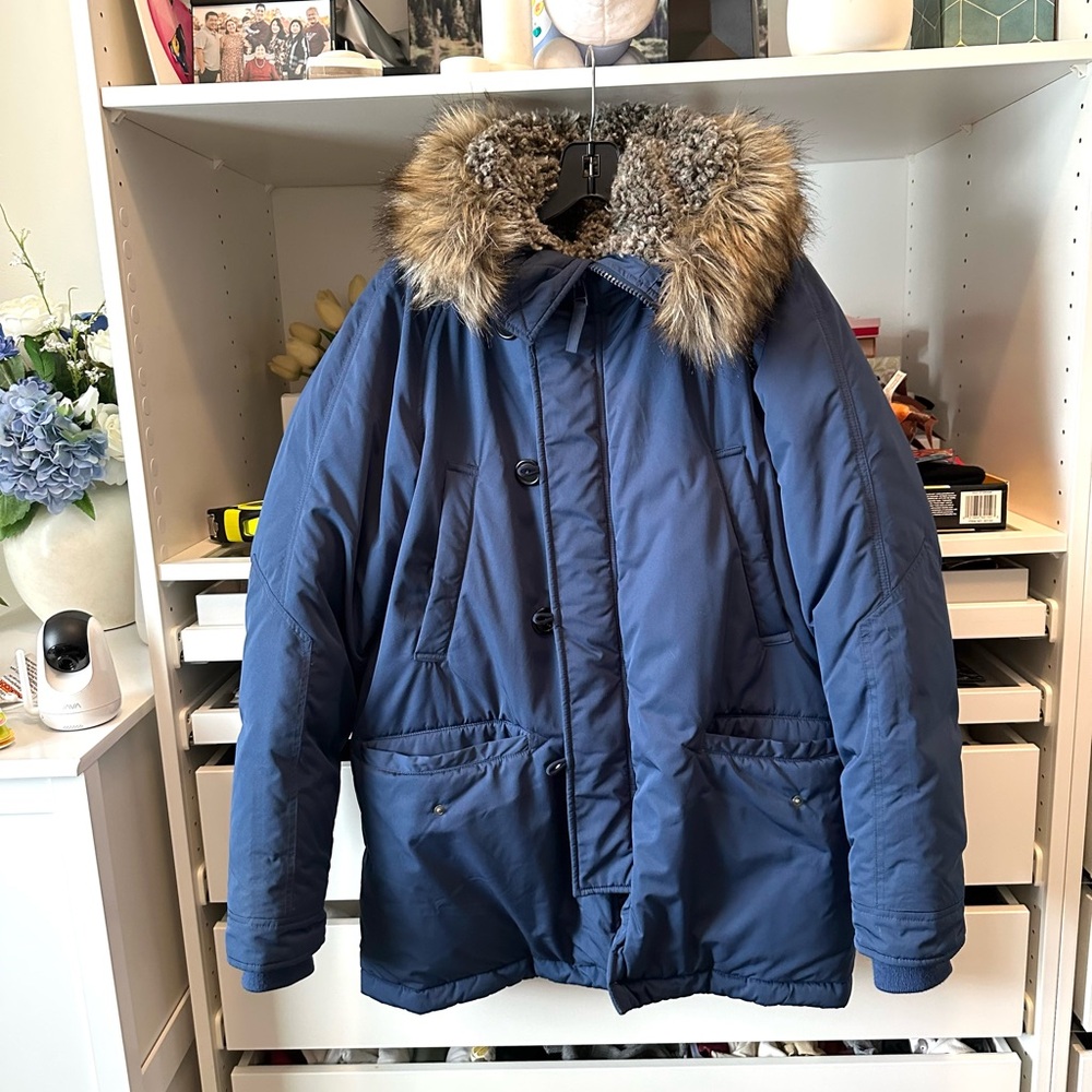 Uniqlo Blue Puffer Jacket with Fur Hood